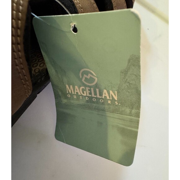 Magellan Outdoors Sandals Brown Leather Round Toe Cutouts Hook Loop Men's Sz 10 - Picture 11 of 11